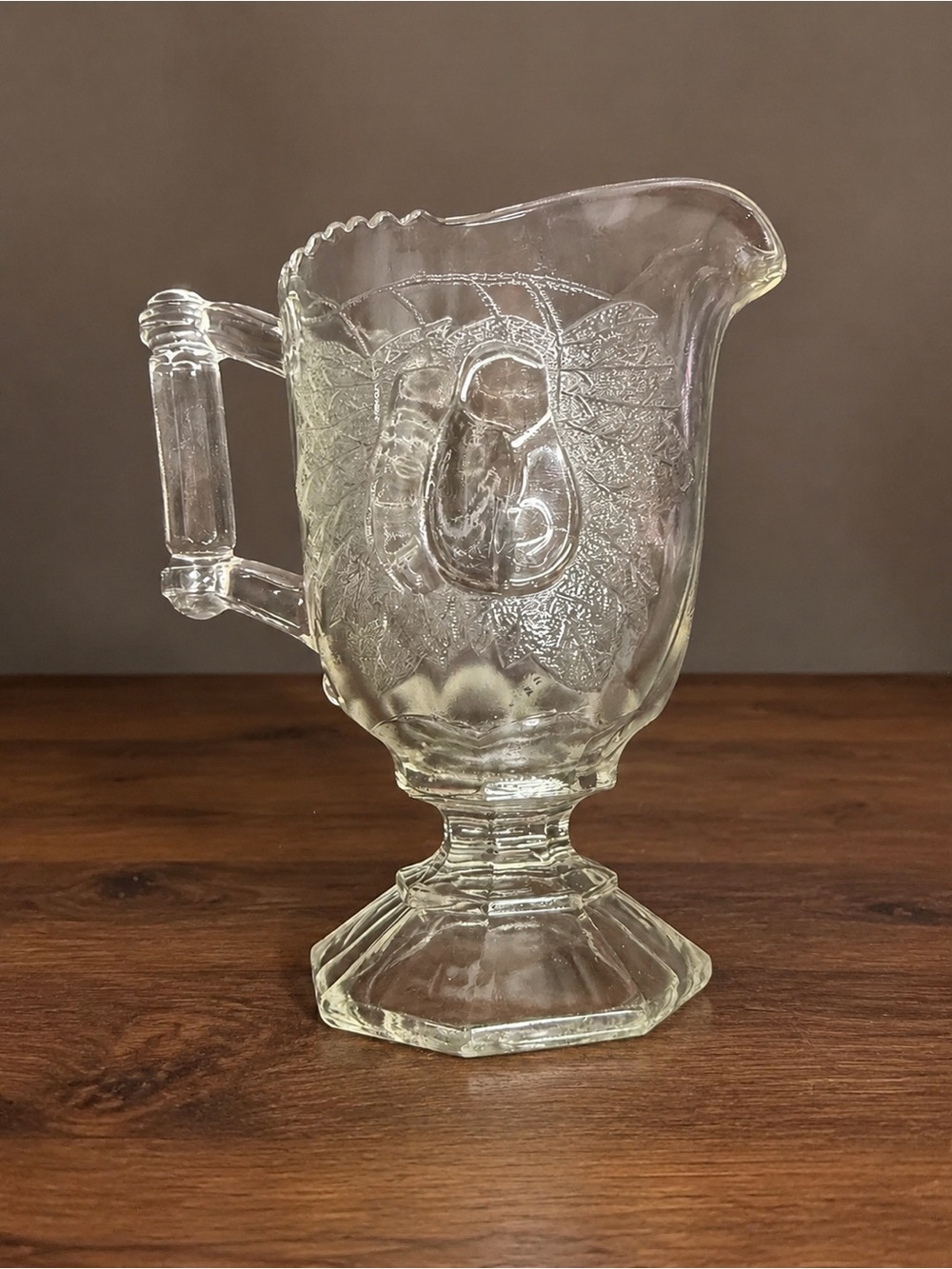 Vintage Jeannette Glass Baltimore Pear Clear Footed Creamer Pitcher
